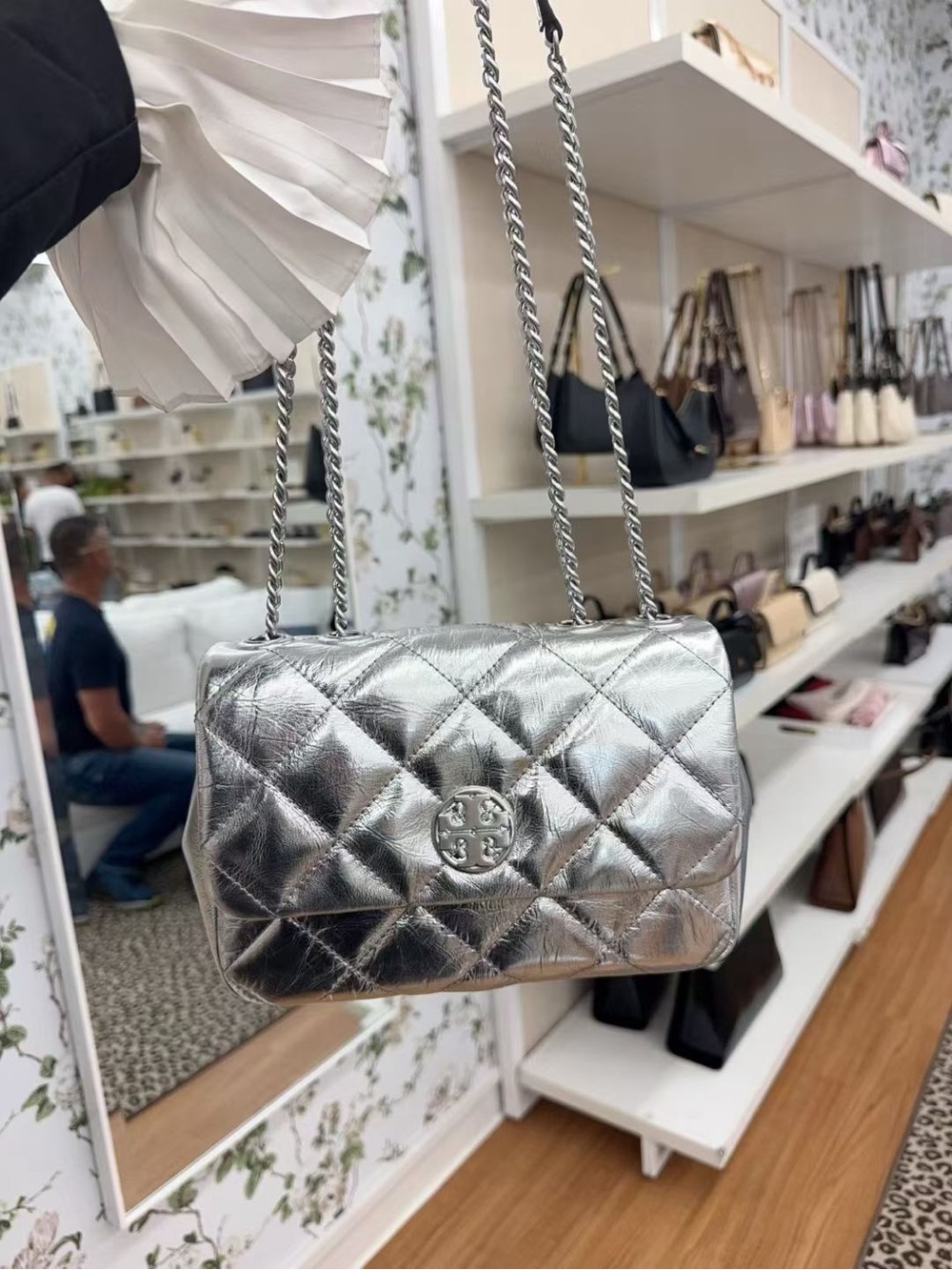 Tory Burch Willa Small Convertible Shoulder Bag Metallic Silver NWT